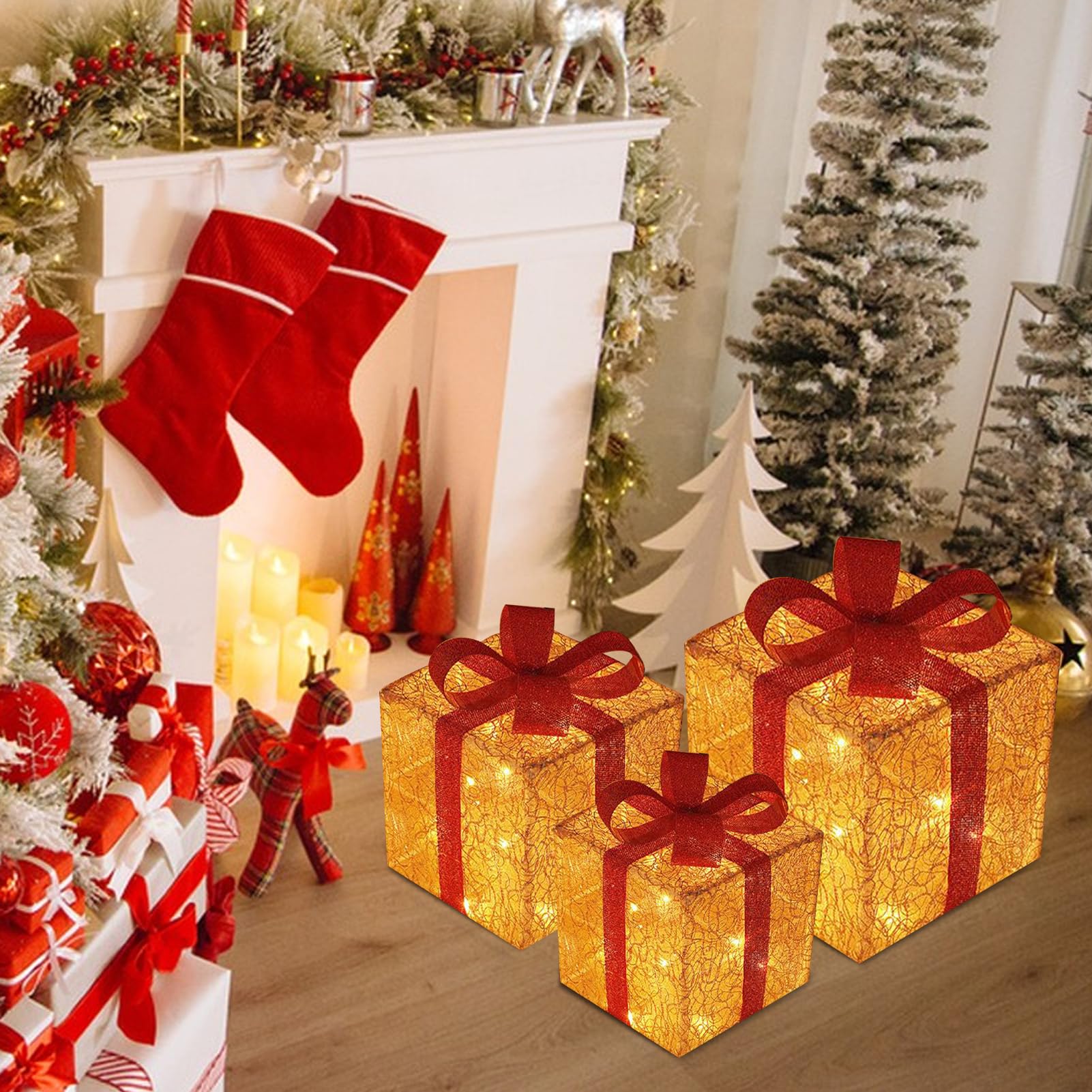 Scatola Di Natale Con 3 Pezzi Decorazioni Natalizie | Decorazioni A LED Per Natale Per Proprietari Di Casa Appartamento Ufficio Casa Ingresso Finestra Display Soggiorno Camera Da