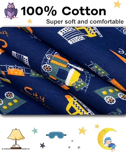 Vista 5 de KOBERO Boys Pajamas 4 Pieces Long Set 100% Cotton Sleepwear Size 18 Months-12 Years