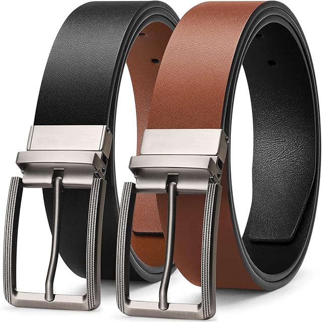 BESTKEE Mens Reversible Leather Belt, Leather Belts for men 1.3" Wide with Rotated Buckle, Great for Jeans,Casual & Business Work