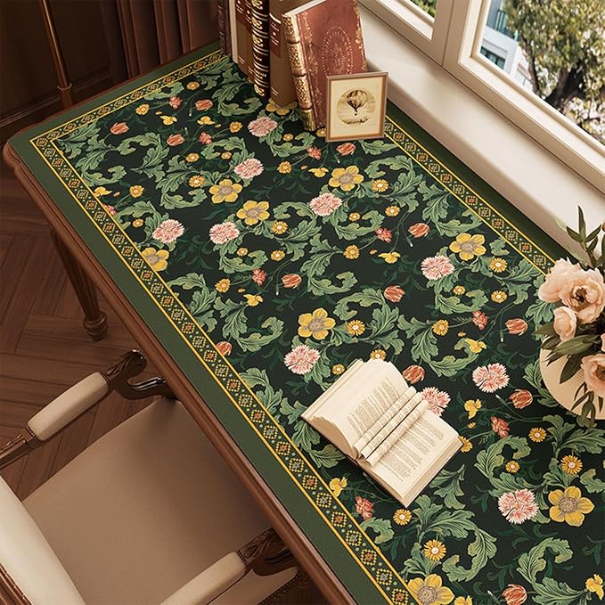 ZAXOXAZ Pad para Escritorio de Cuero PU, 80x40 cm, Flores Verdes miniatura 2