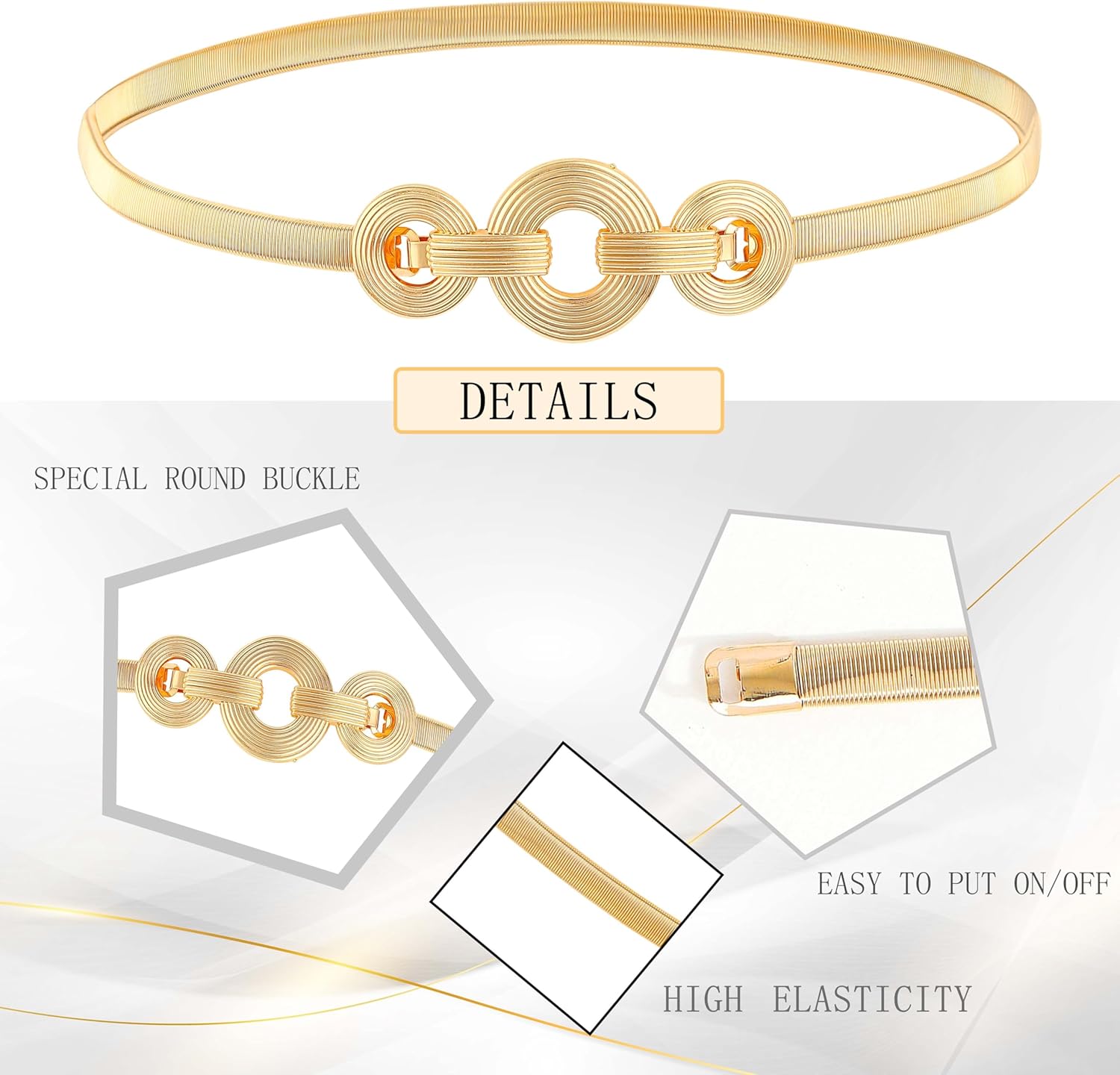 Gold Thin Waist Belt for Women Elastic Metal Belt Skinny Chain Belt for Dress - Image 3