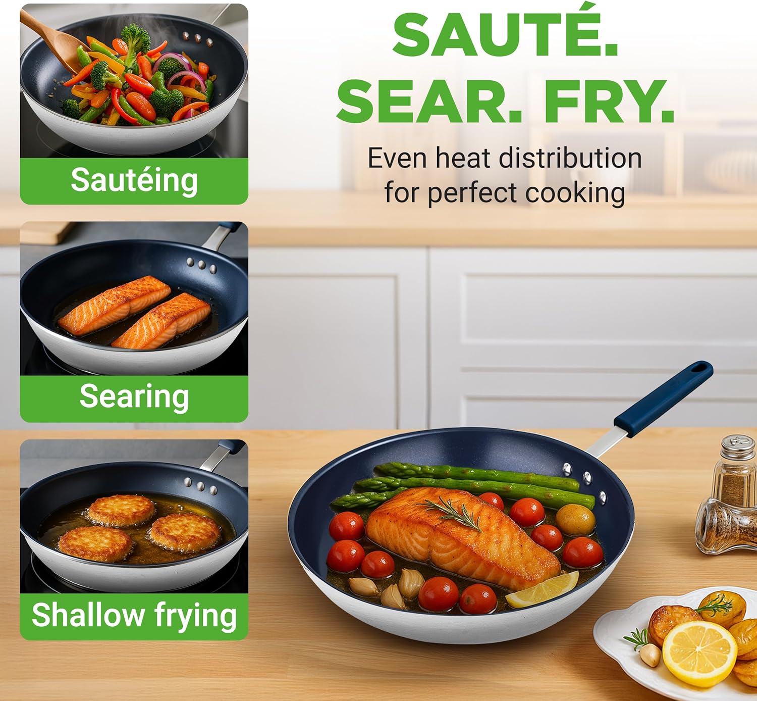 NutriChef 8" Small Frying Pan Nonstick - Ceramic Skillet with Silicone Handle, Ceramic Coating, Stain-Resistant, And Easy To Clean, Ideal for Eggs and Omelettes