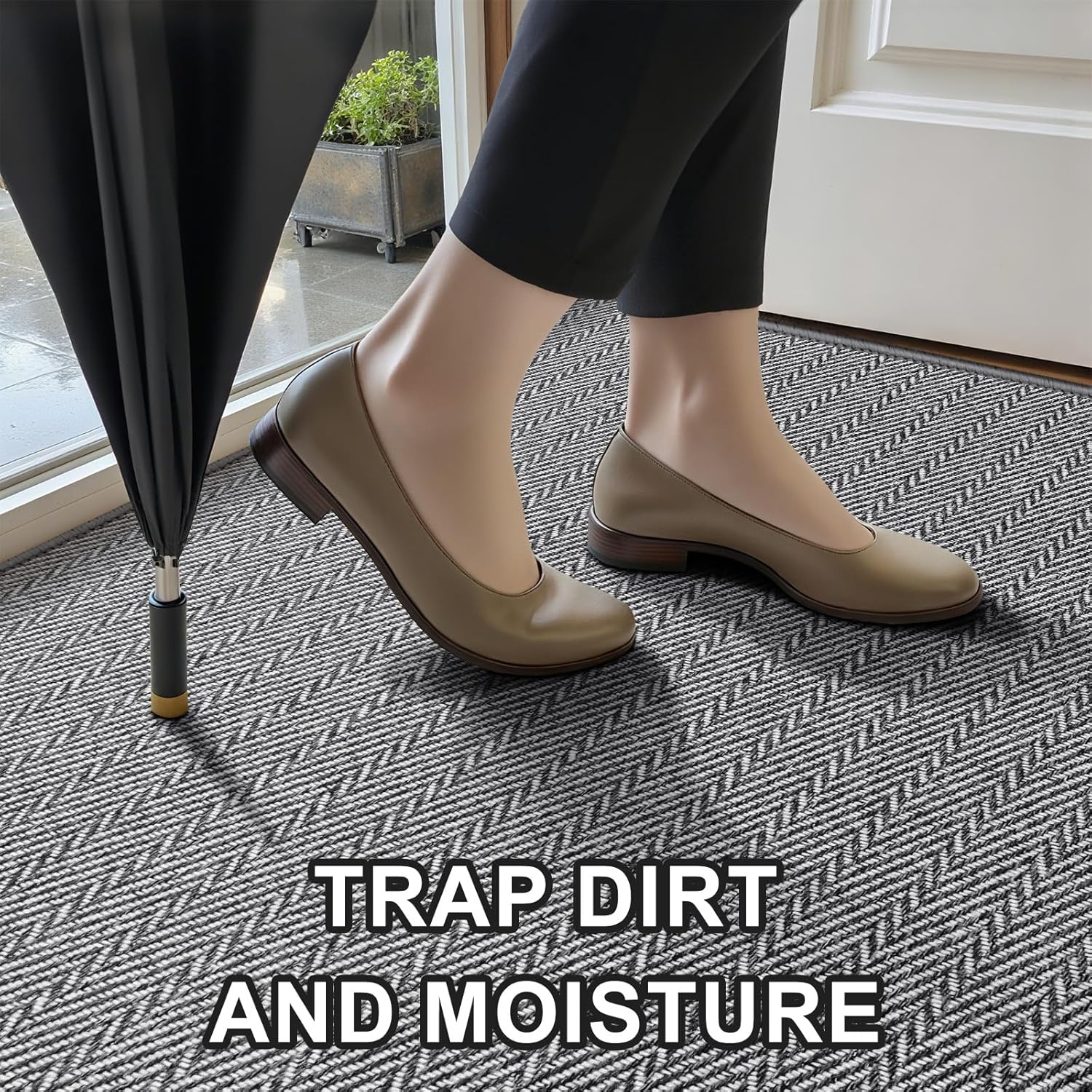 Ultra Thin Door Mat Indoor Entrance 24"x36", Low-Profile Indoor Door Mat, Non Slip Entry Mat Rubber Backing Unique Herringbone Design Inside Doormat Dirt Trapper Entryway Mats, Grey - Image 4