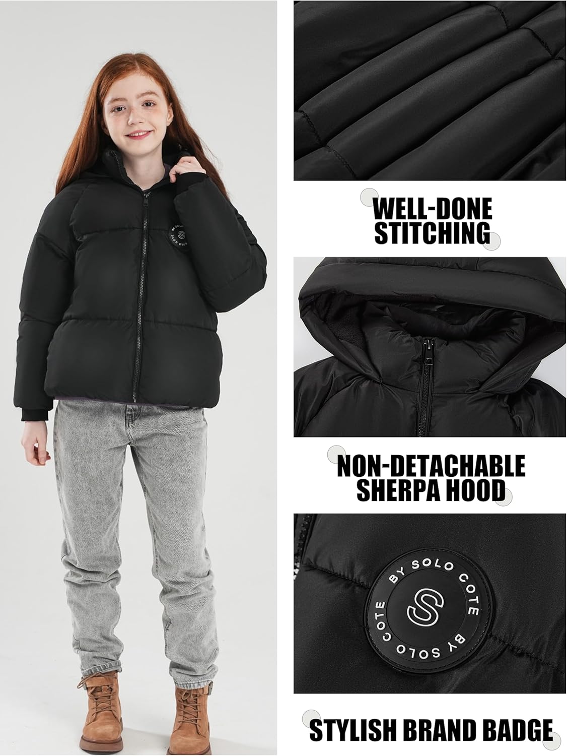 maoo garden Girls Puffer Winter Jacket Fleece Lining Heavyweight Water-Resistant Coat for Big Kids - Image 5