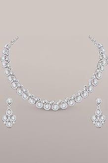 Atasi International White Diamond/Stones Silver Plated Alloy Necklace Set with Earrings for Women | Stylish Jewellery for Party, Wedding and Festive Occasions | Fashion Accessories