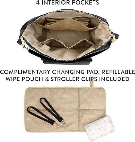 Miniatura 6 de TWELVElittle Peek A Boo - Mochila convertible con cambiador, funda de toallitas y clips para cochecito, cuero vegano, Negro -