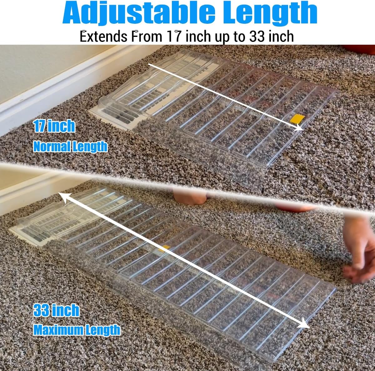 Magnetic Air Vent Extender for Under Furniture Floor Vent Deflector for Home Register Up to 12" Wide Extend from 17"-33" (1.5Inch Height)