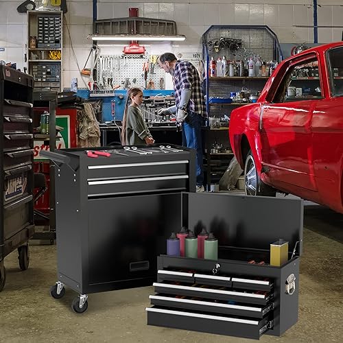 Miniatura 2 de Caja de herramientas de alta capacidad, caja de herramientas rodante con 8 cajones, caja superior portátil con cerradura, armario de almacenamiento