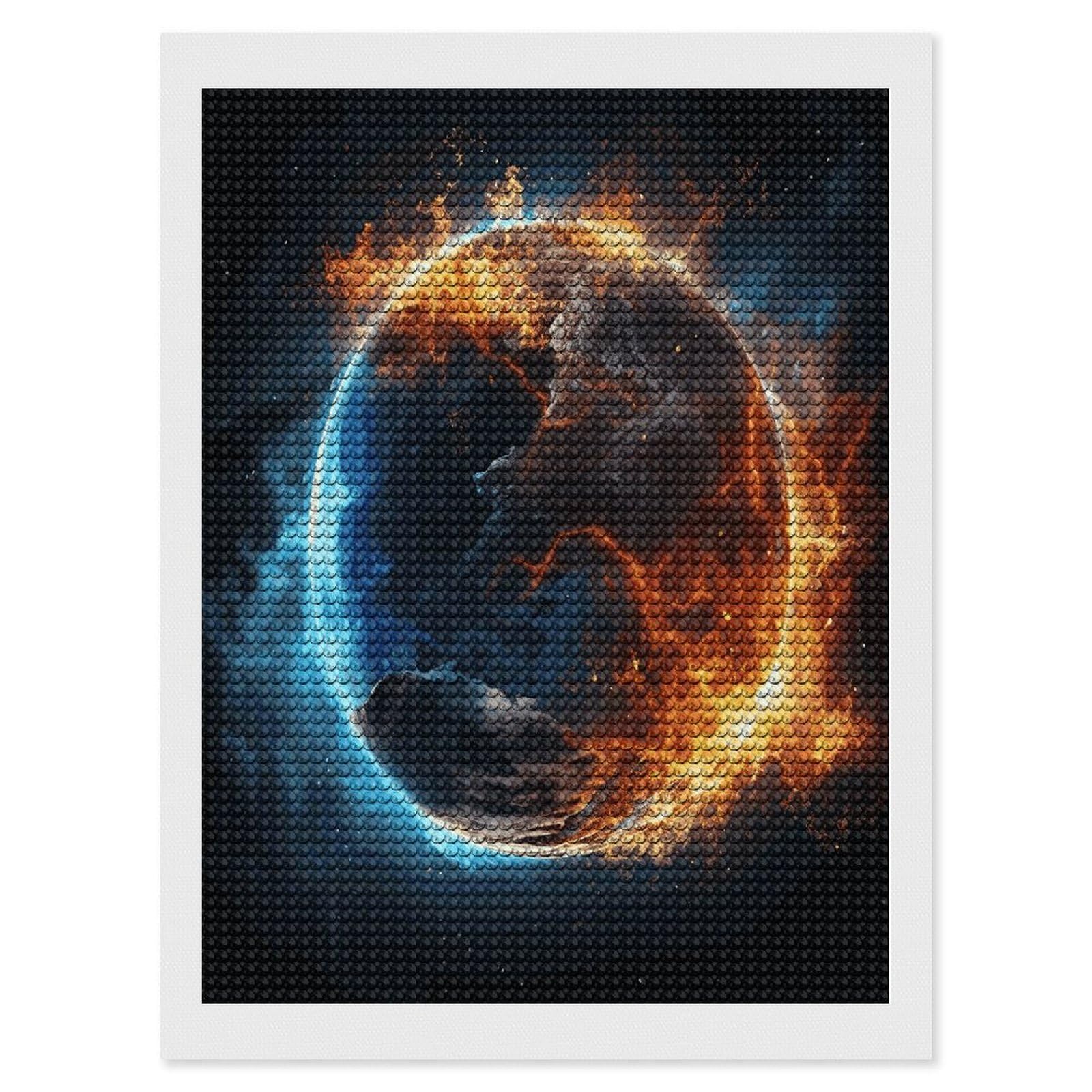 JTREHY Planet Ice and Fire Diamond Art Kits Personalized DIY Round Diamond Painting Kits for Beginner Full Drill Diamonds Dots Paintings for Adults Gem Art Crafts Home Decor