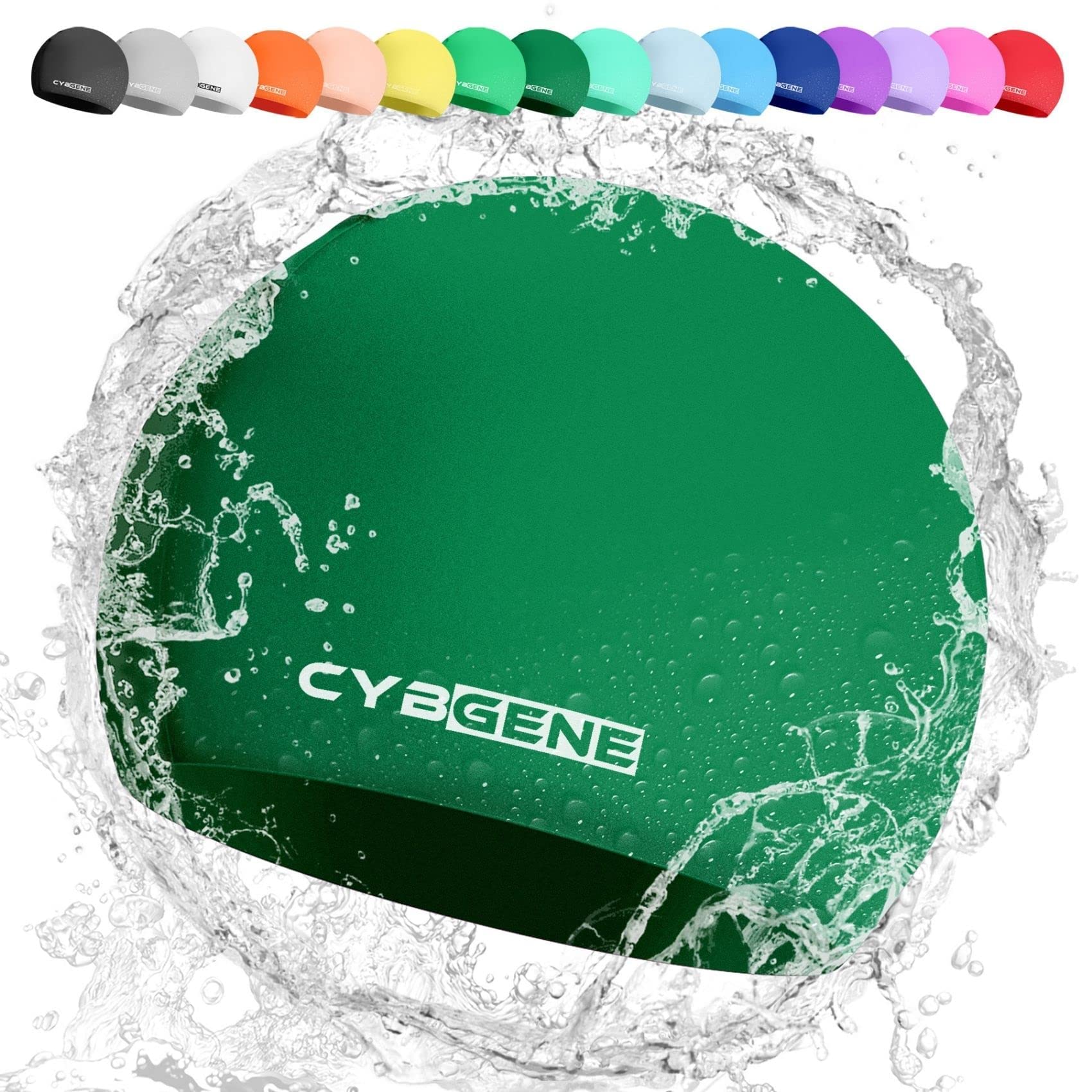 CybGene Gorro Piscina, Gorro Natación Mujer y Hombre, Gorro de Baño Silicona, Gorros de Piscina Impermeables Infantil y Adultos-Pasto Verde-Talla Niño (S)