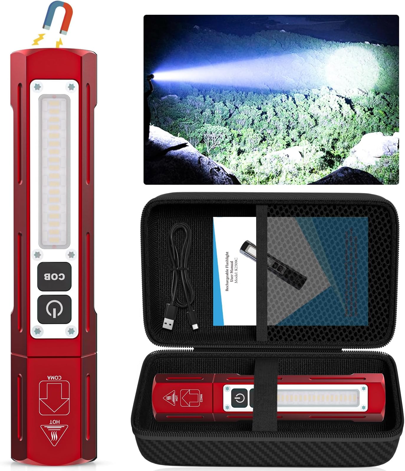 Rechargeable Magnetic Flashlights, Bright Small Powerful Pocket Flashlight | High Lumens Dual Button Tactical Flash Light, 12H Runtime, 8 Modes Zoomable, One-Press Off for Car,Home,Camping,Emergency