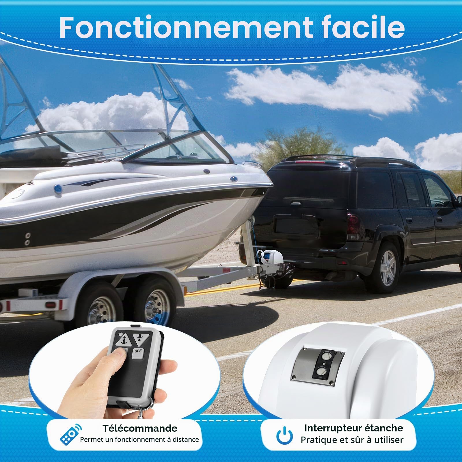 Guindeau d'ancrage électrique avec télécommande 12V, guindeau électrique pour bateau, 100FT de longueur de la corde d'ancrage, vitesse de récupération de la corde de 70 ft/min