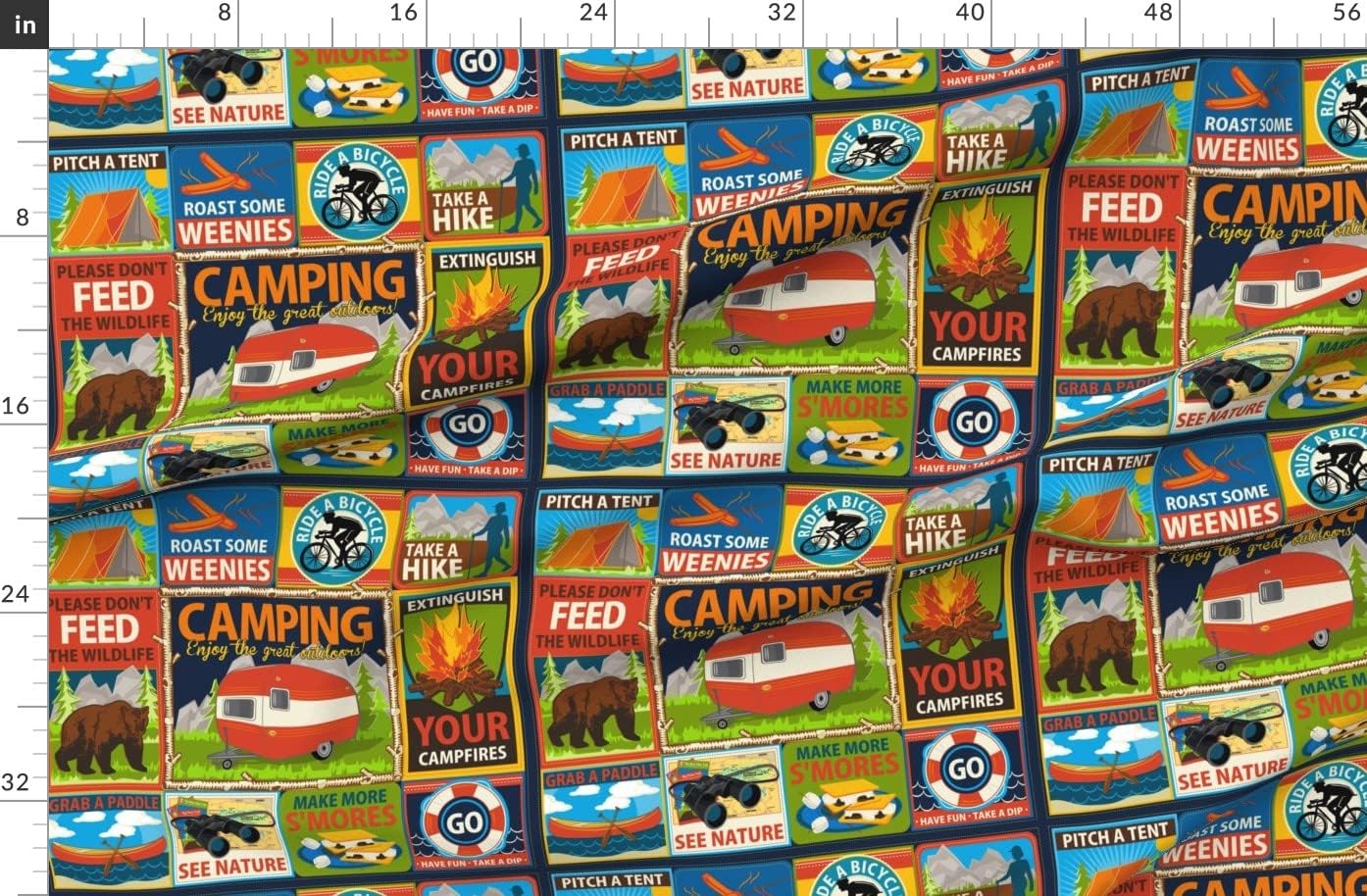 Spoonflower Fabric - Camping Outdoors Vacation Sports Wildlife Swimming Printed on Organic Cotton Sateen Fabric by The Yard - Sewing Quilting Apparel Home Decor