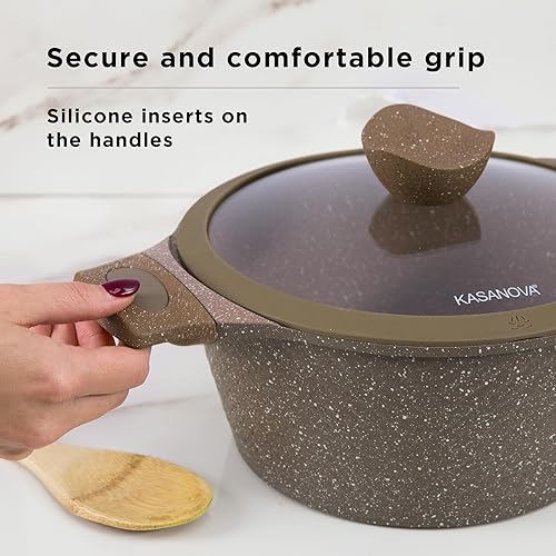 Miniatura 6 de Juego de ollas y sartenes para cocinar antiadherentes, 10 piezas, juego de utensilios de cocina de aluminio duradero, sin PFOA, juego de sartenes de