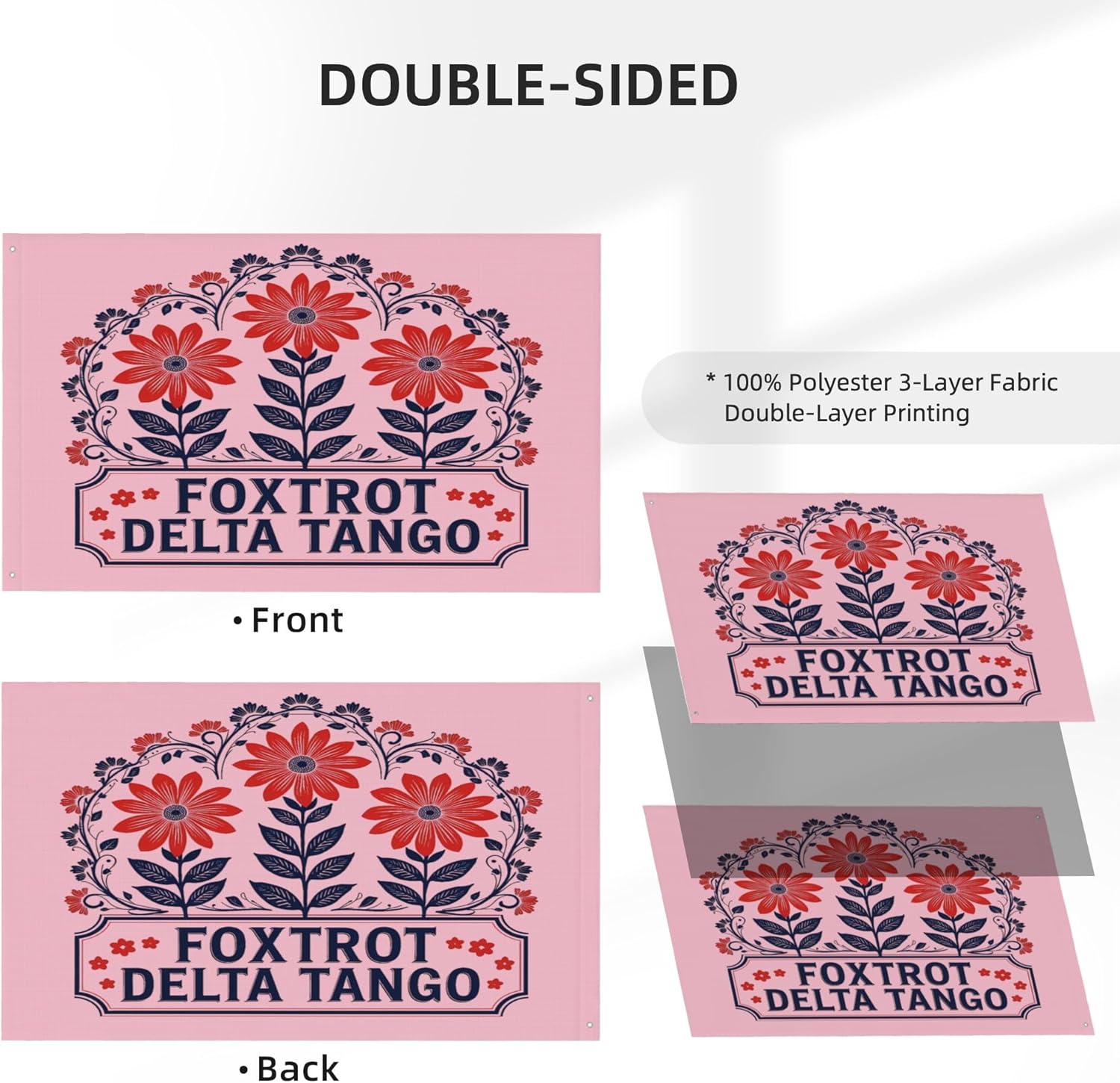 4x6 FT FDT Floral Foxtrot Delta Tango Flag Resist Garden Flags Double Sided 3-Ply Yard Signs Decor