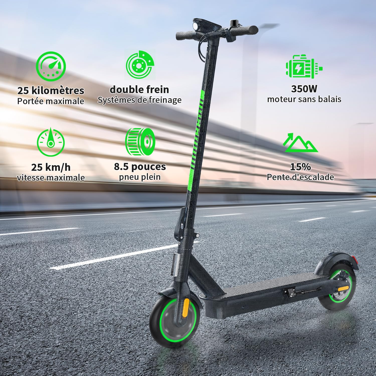 Trottinette électrique Pliable A20 PRO Pour Adultes - 650W Max, 25-30 Km D'autonomie, 8.5" Pneus Increvables, Double Frein, 120 Kg Max