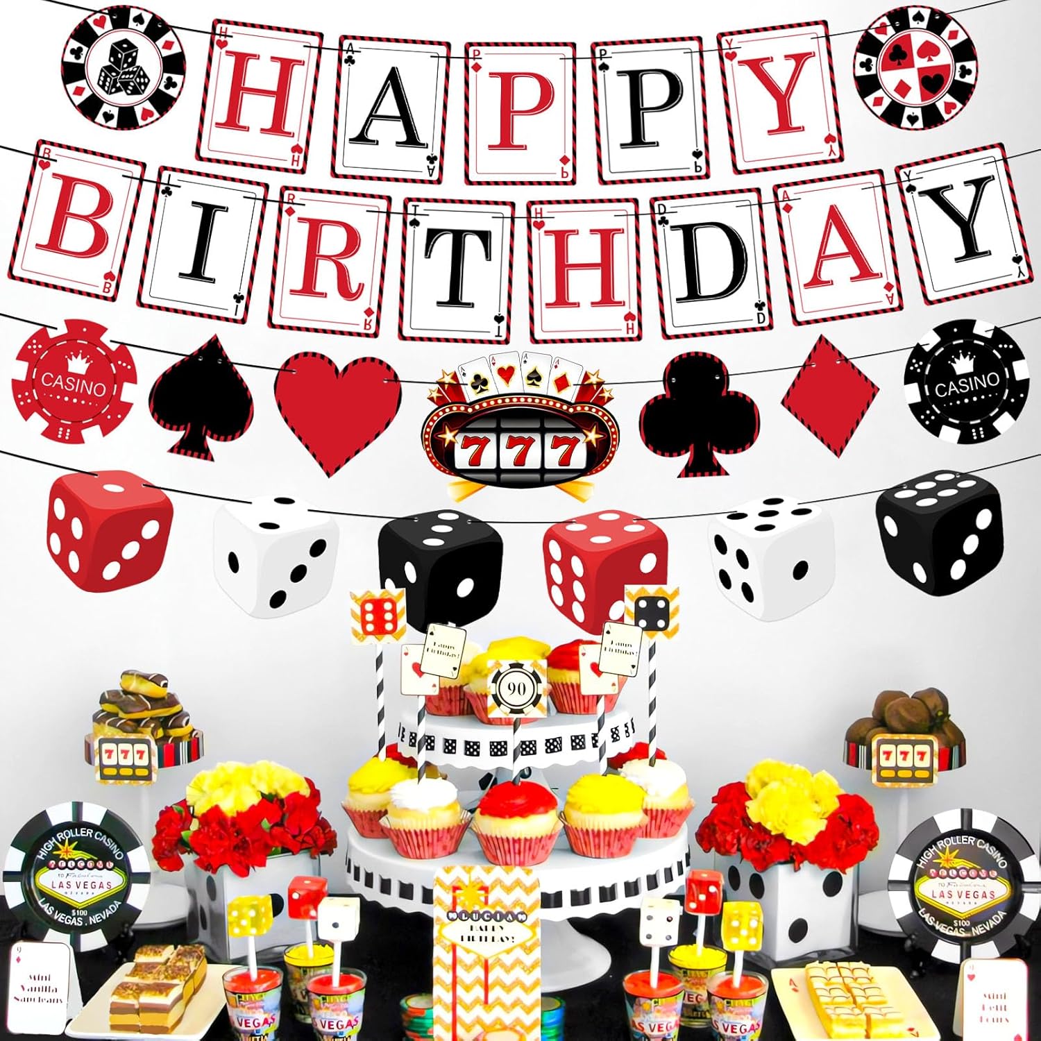 Pre-Strung Casino Party Decorations NO DIY Poker Happy Birthday Banner Casino Theme Banners Las Vegas Poker Night Party Supplies - Image 2