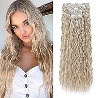 Vista 12 de FLUFYMOOZ Extensiones de cabello con pinzas, 6 extensiones de cabello sintético ondulado con clip para mujer, 24 pulgadas
