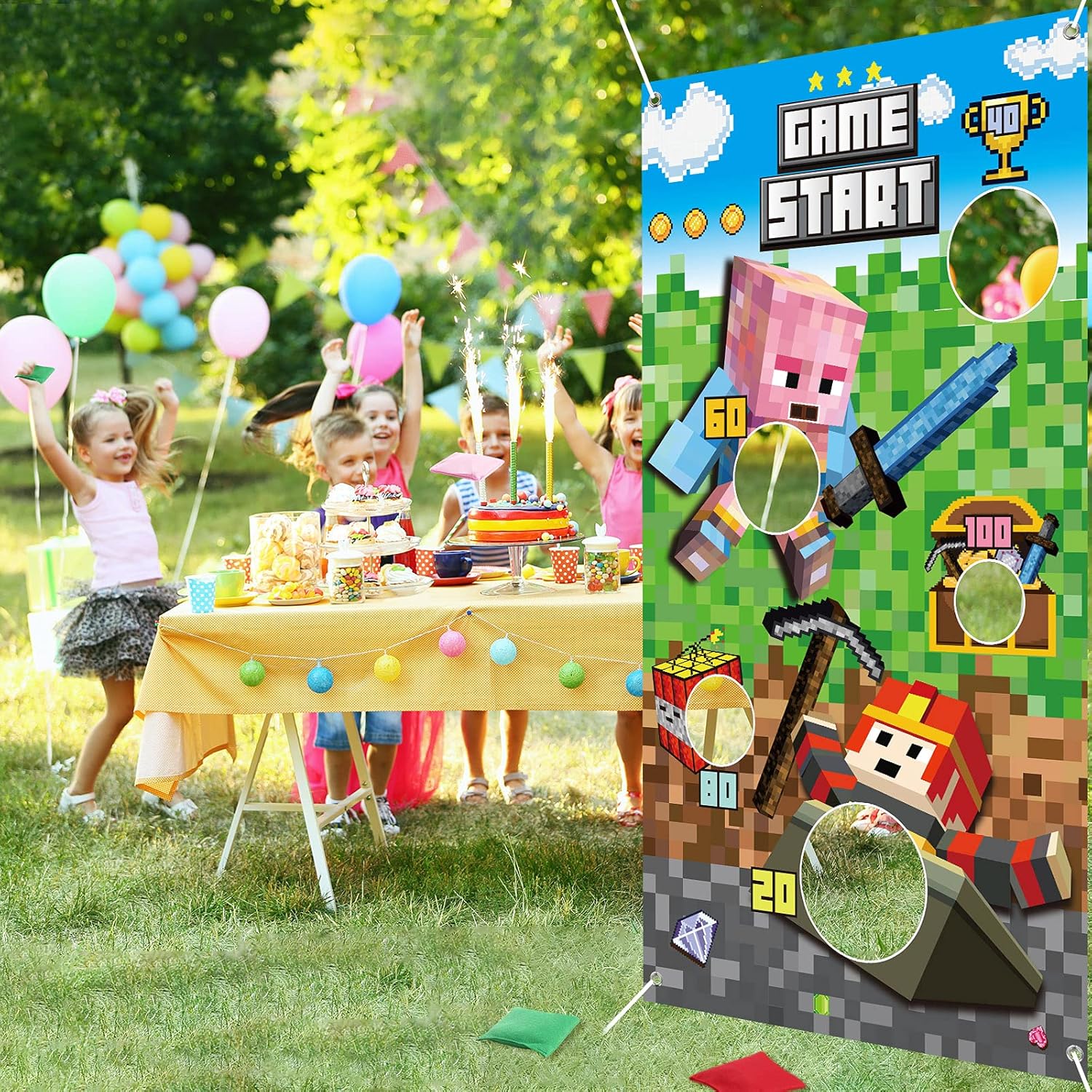 Toss Games Kit Includes 3 Bean Bags 1 Pixel Throwing Games Banner, Bean Bag Game Sets for Indoor Outdoor Throwing Game, Indoor Outdoor Birthday Party Decorations : Toys & Games