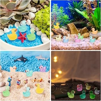 CRTWDMAN 240 Pcs Luminous Mini Resin Ducks,Tiny Duck Figures | Mini glow ducks for party favors,duck hiding games,miniature decor,prize boxes,dollhouse scenes and DIY craft projects