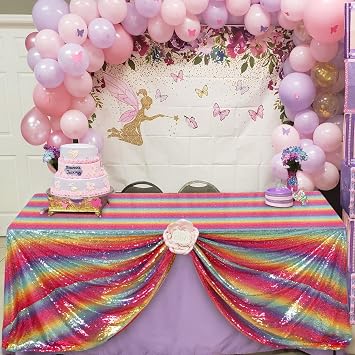 DUOBAO Rainbow Sequin Tablecloth 60x102-Inch Rectangle Tablecloth Wedding Table Cloths Popular Bridal Dress Table Cloth Fashion Tablecloths Overlay 60x102Inch-Rainbow