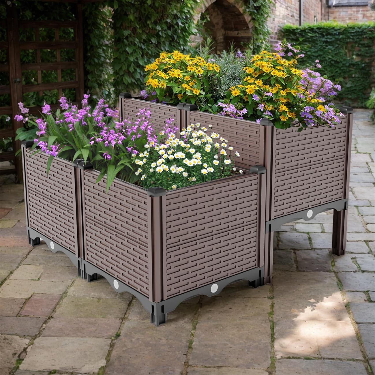 ZeHuoGe 31.5x31.5x19.6in Raised Garden Beds Outdoor, Polypropylene Planter Boxes Outdoor for Vegetables, Flowers, Herbs, Garden Box with Drain Outlet, Heat and Frost Resistance Planters, 440Ibs