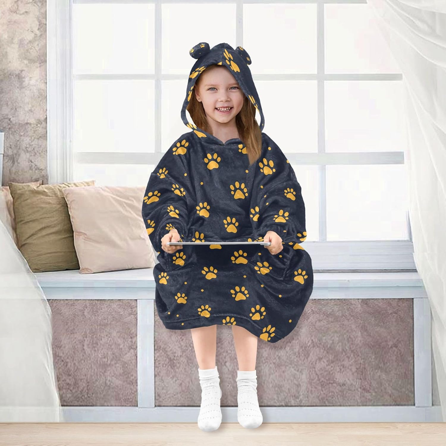 Dog Cat Claws Paw Print Kids Wearable Blanket Hoodie with Pocket and Sleeves for Toddlers, Cute Hoodies Girls Boys