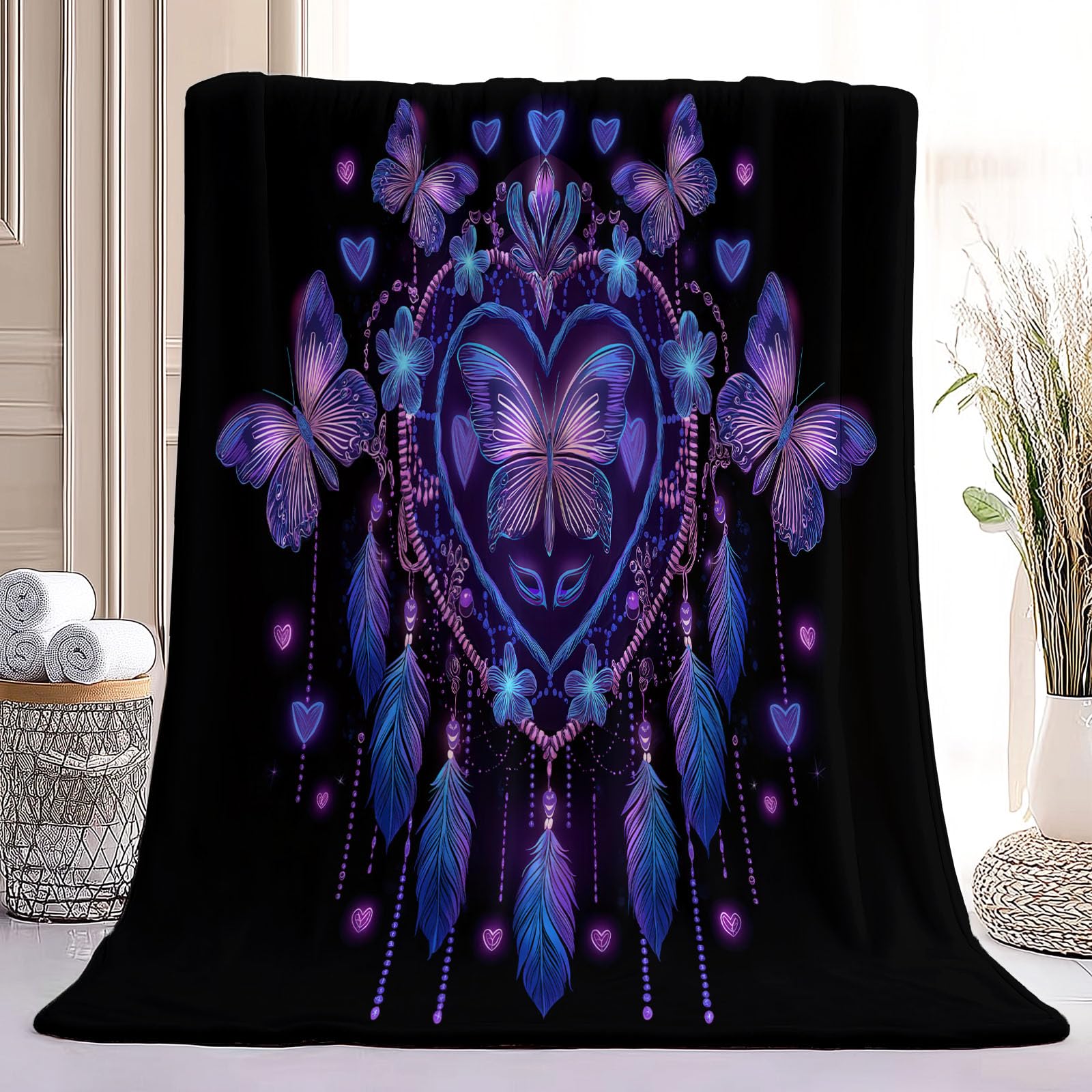 Koc polarowy boho, flanelowy, narzuta na sofę, 180 x 200 cm
