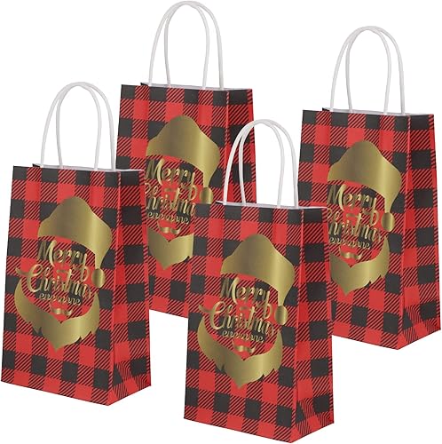 ECOHOLA Bolsas de regalo de Navidad de búfalo blanco y negro, 12 piezas de bolsas de Navidad a cuadros con asas, bolsas de regalos para celebración