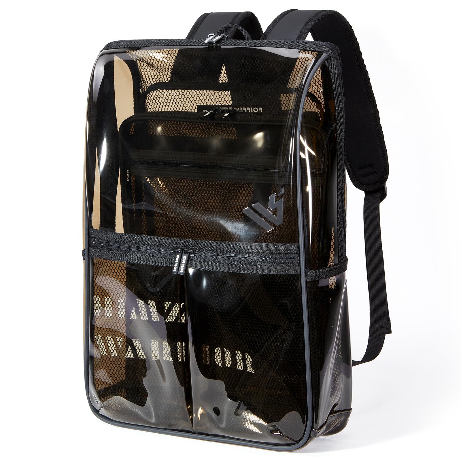 HIMZ WARRIOR Unisex Clear Backpack Heavy Duty Large with Transparent Laptop Bag for Work, Black Plastic Backpacks Stadium Events for College Travel