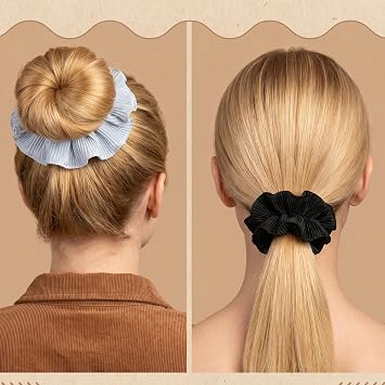 4 Pack Oversized Puffy Hair Scrunchies, Double Layer Pleated Ruffle
