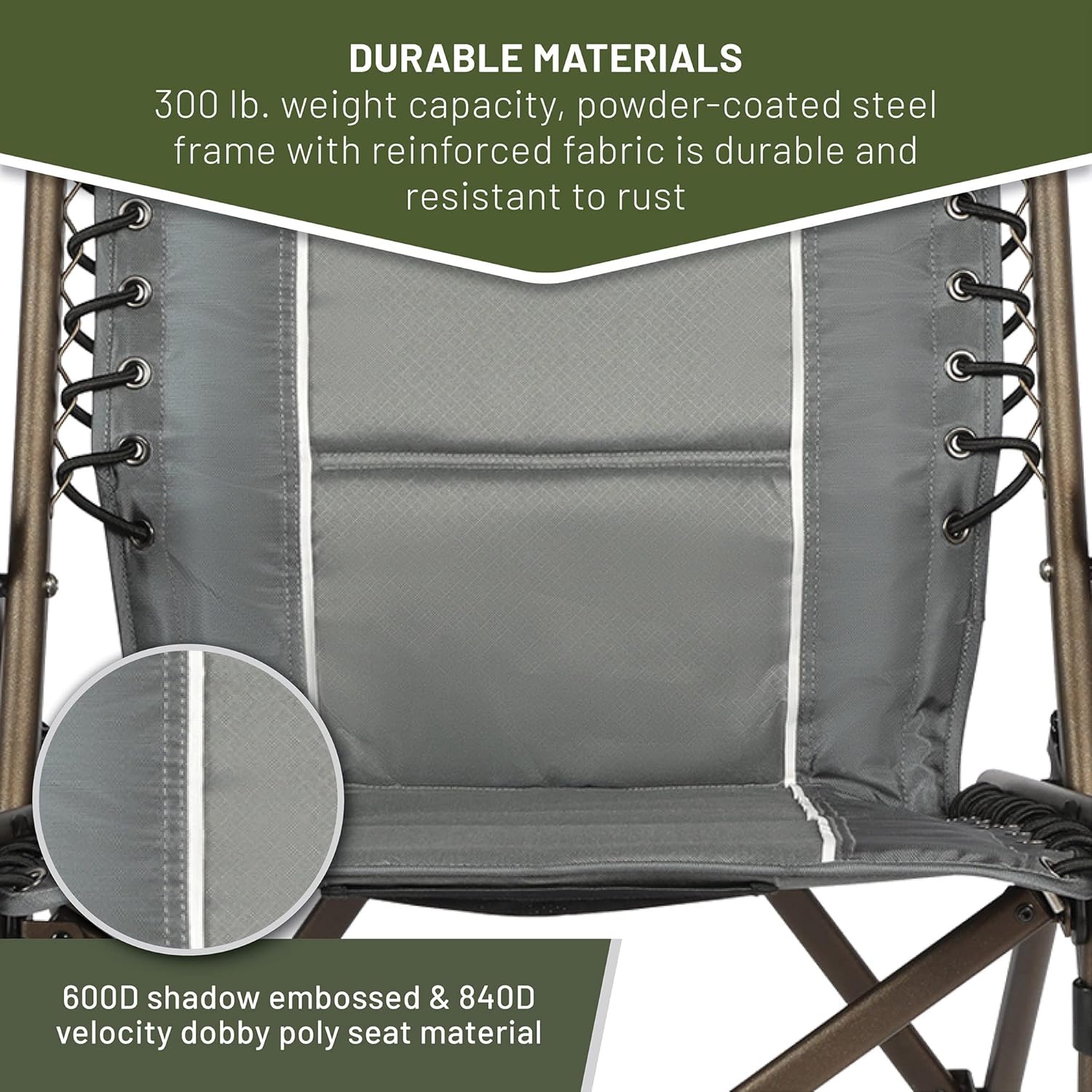 Timber Ridge Bungee Folding Camping Chairs for Adults, Heavy Duty Collapsible Padded Chair with Armrests Cup Holder, Foldable Outdoor Lounge Chairs for Beach, Fishing, Lawn, Supports 300 lbs, Grey