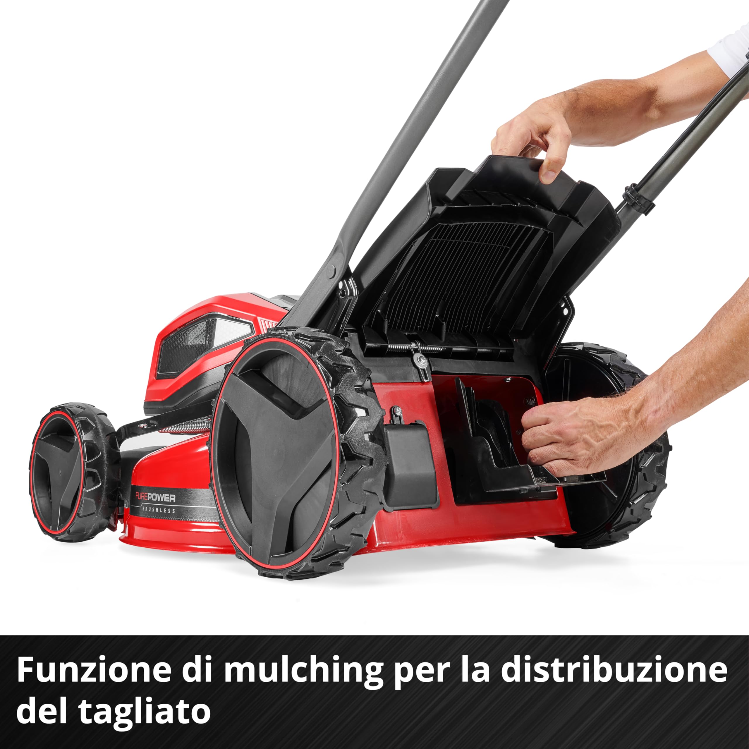 Einhell tosaerba GP-CM 36/47 S Li BL Kit Power X-Change (36 V, larghezza di taglio 47 cm, fino a 700 m², Brushless, cesto da 65 litri, ruota motrice, incl. 4 batt. da 4,0 Ah + 2 Twincharger)