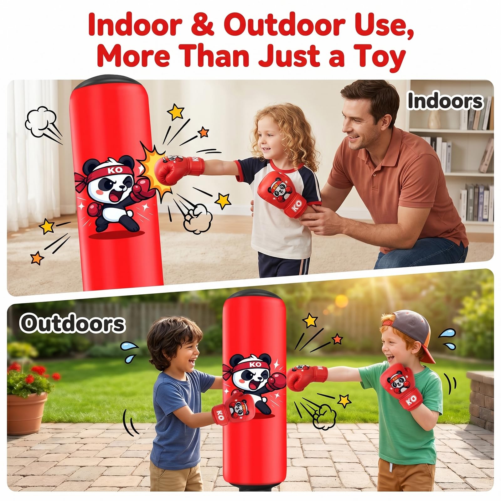 Sacco da boxe gonfiabile per bambini: Qoosea 122 cm, guantoni da boxe e pompa ad aria, giocattolo con dinosauro, regalo per bambini dai 3 agli 8 anni, sacco da boxe autoportante, facile da gonfiare