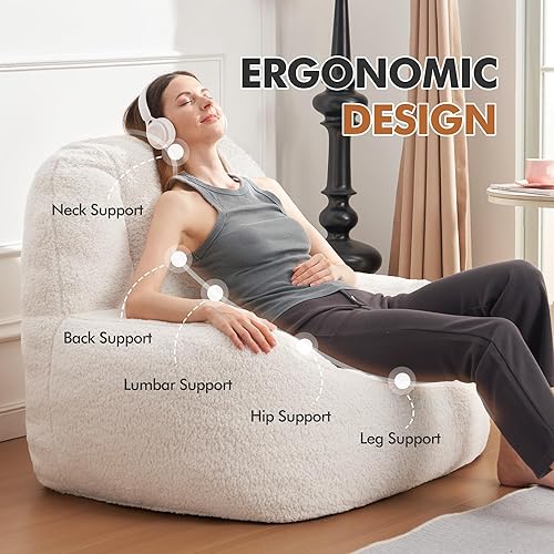 Miniatura 2 de Homguava Puf de sherpa, sofá perezoso, puf para adultos, con relleno de espuma de alta densidad, sillas decorativas modernas, cómodas sillas para
