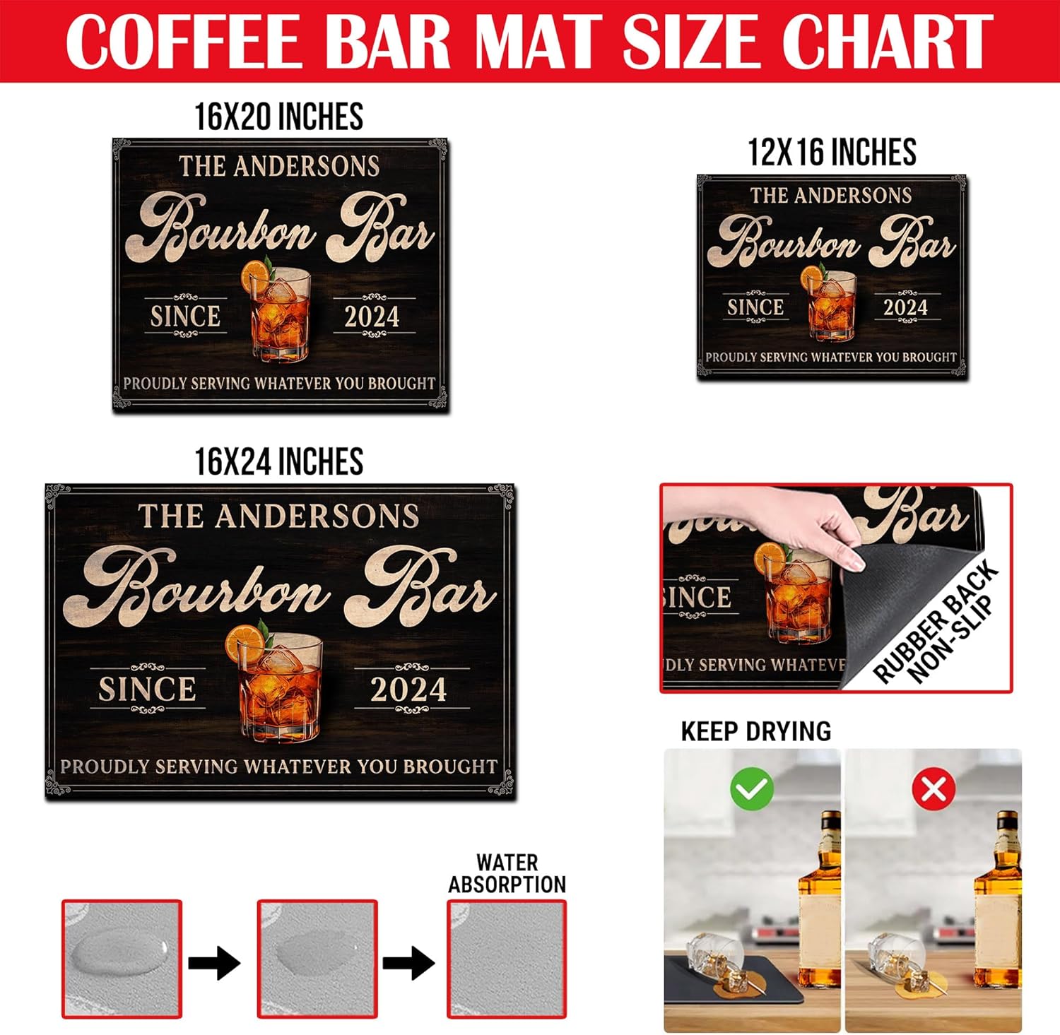 THUYPT Personalized Bourbon Drying Mat for Bourbon Bar, Dish Drying Mat Countertops Accessories, Home Bar Decorations Absorbent Dish Drying Mat with Rubber Back (05)