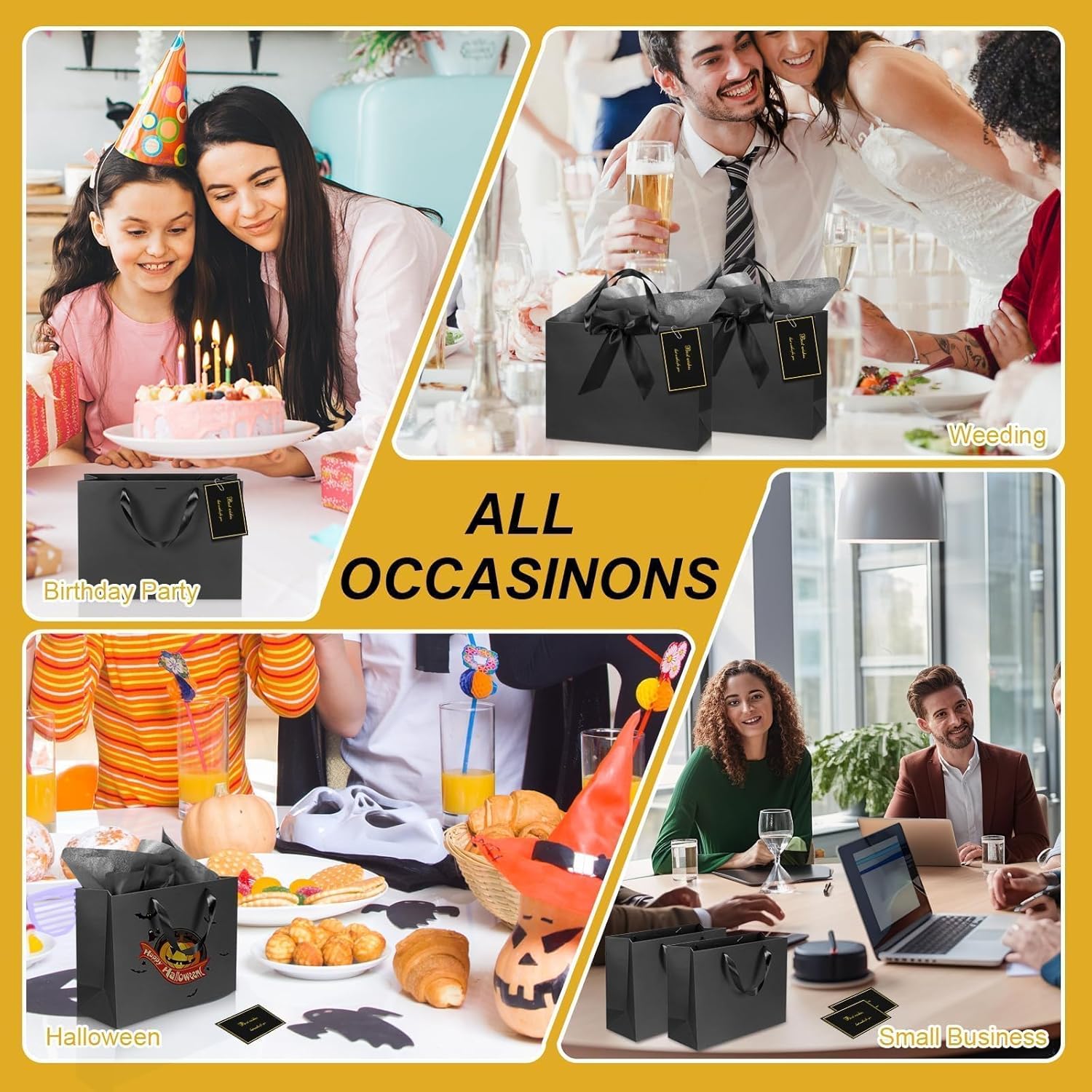 Rcybeo 3 PCS Large Black Gift Bags with Handle, Gift Bags with Tissue Paper and Greeting Card, 14"x 5"x 10" Heavy Duty Wrap Bags for Birthday Party Wedding,Father's Day,Anniversaries, All Occasions - Image 7