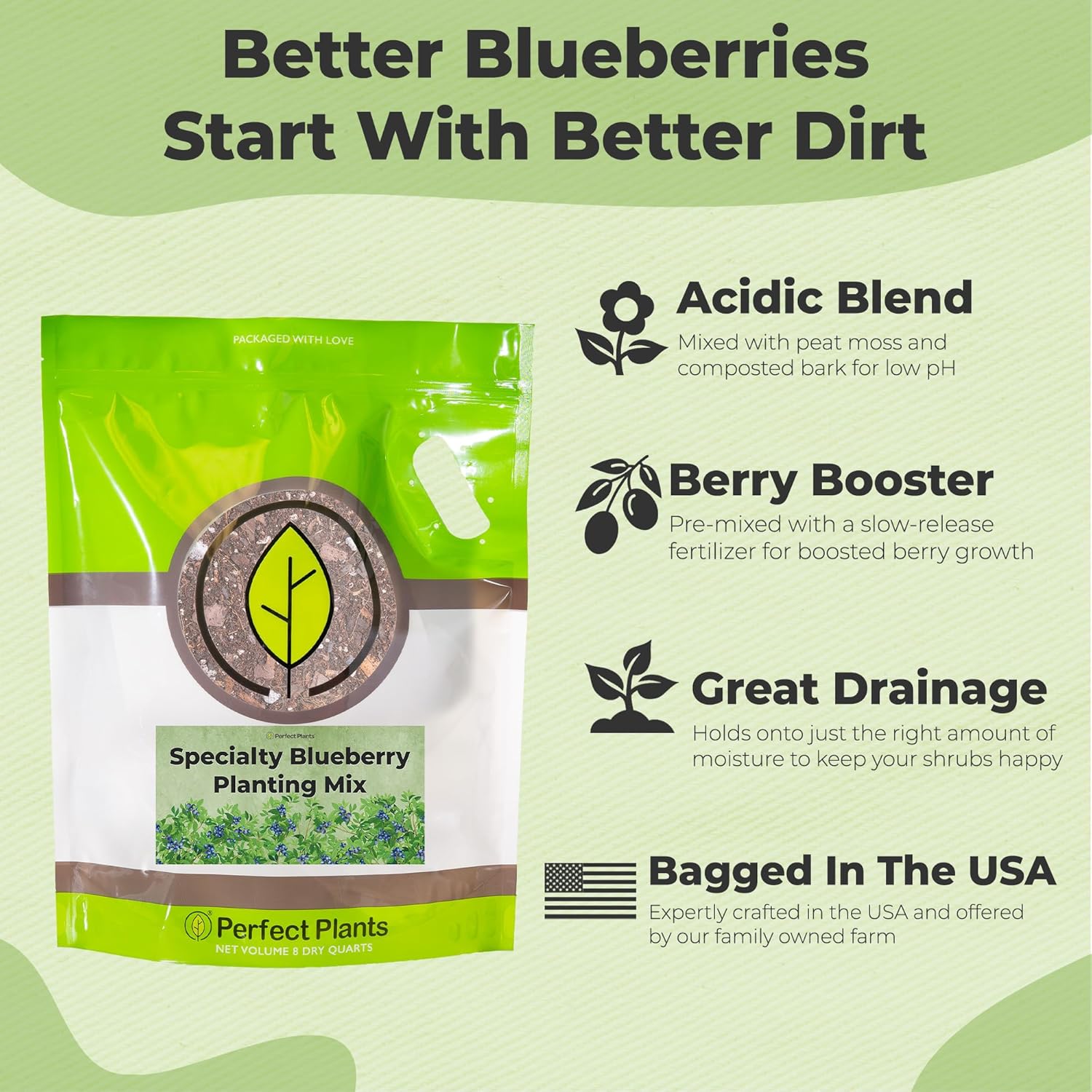 Specialty Blueberry Potting Mix by Perfect Plants | Organic Premium Mix | Use with Blueberry's, Raspberry, or Other Fruit Shrubs (8qt) (Pack of 2)