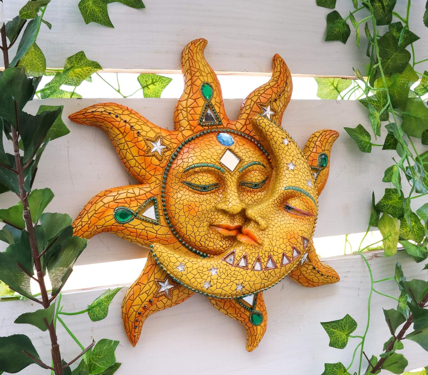 Vibrant Mosaic Sun and Moon Wall Decor with Glass Accents