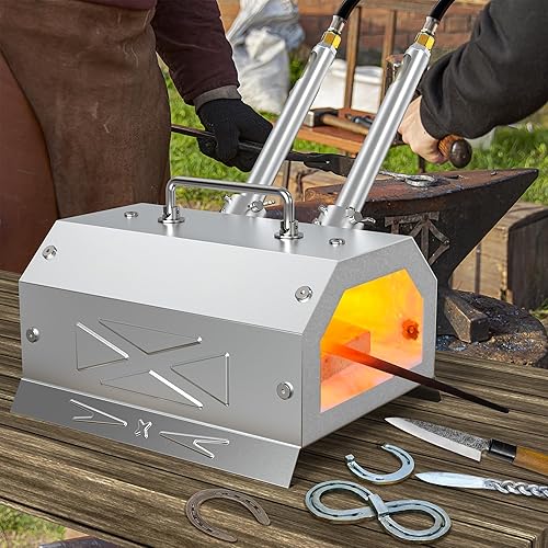 Miniatura 5 de Blacksmith - Kit de iniciación de forja con quemadores duales, hecho de acero inoxidable, con regulador de 30 PSI, para herrería y fabricación de