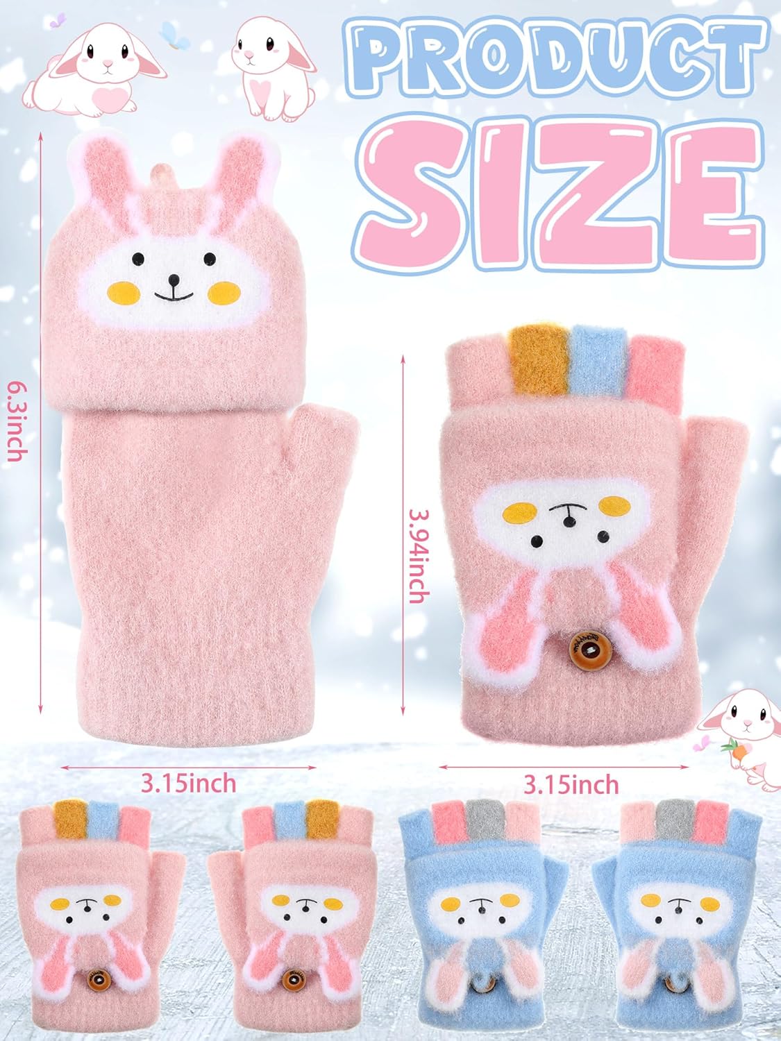 SATINIOR 2 Pairs Winter Fingerless Gloves for Kids Toddler Finger Mittens Knit Convertible Half Finger Mitten Flap Aged 3-8 - Image 3