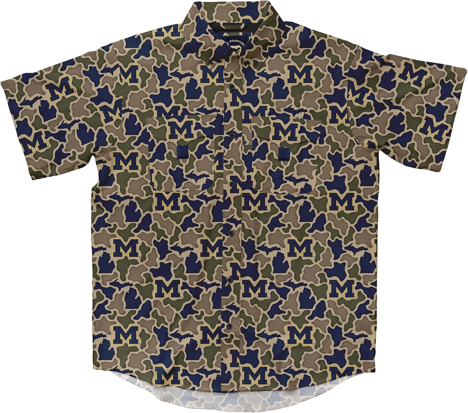 AMIGO NCAA mens Michigan Wolverines Licensed Camo El Campo Short Sleeve Button Up Field and Fish Shirt