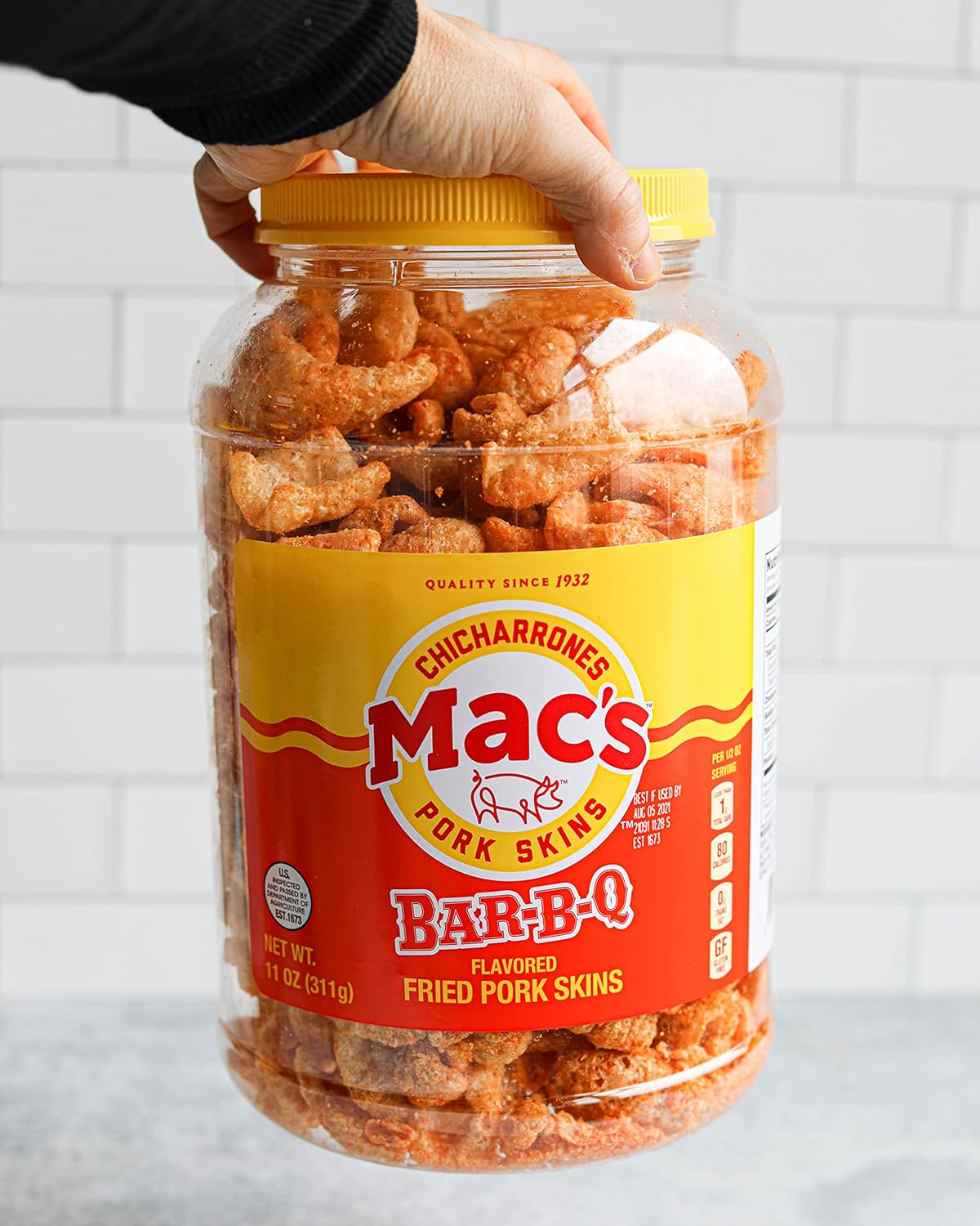 Mac's BBQ Pork Skin Canisters, Organic, Gluten Free, Keto Friendly Snacks, 7.5oz (Pack of 6)