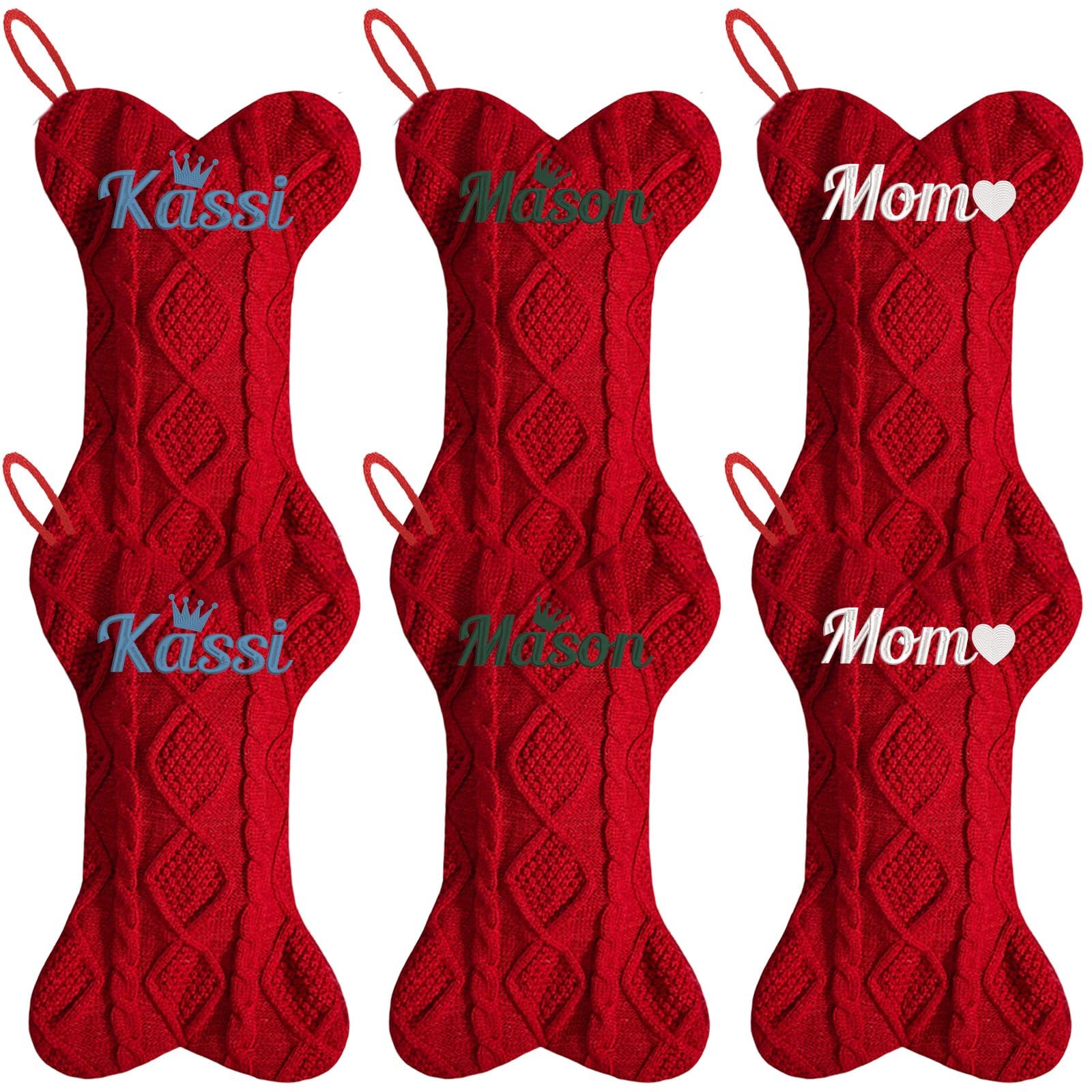 6 calze di Natale in maglia ossea grandi 41 cm con nome ricamato, grande calza natalizia lavorata a maglia per caminetto natalizio da appendere per feste, Natale, decorazioni per la famiglia