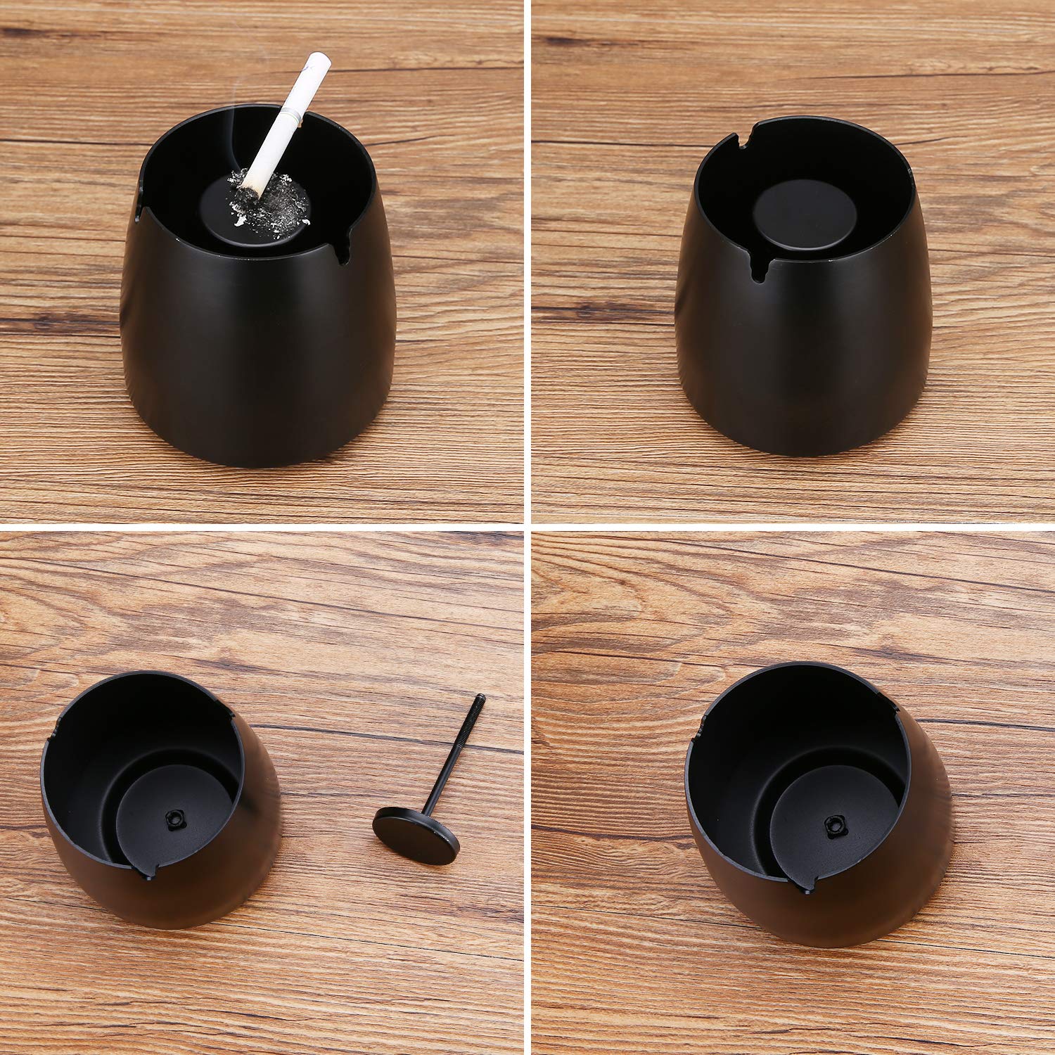 Posacenere Da Esterno In Acciaio Inox Con Coperchio - Antivento, Design Compatto Per Balcone, Giardino, Bar E Ristoranti (Nero) - Foto 11