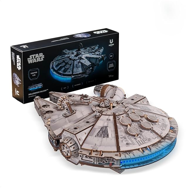 UGEARS Star Wars Millennium Falcon Puzzle 3D - Regalos Star Wars para Hombres - Maqueta de Madera para Adultos