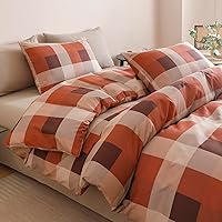 Vista 478 de CLOTHKNOW Juego de edredón de 3 piezas de color marrón caramelo, tamaño individual/individual XL, color terracota suave, color óxido con 2 fundas