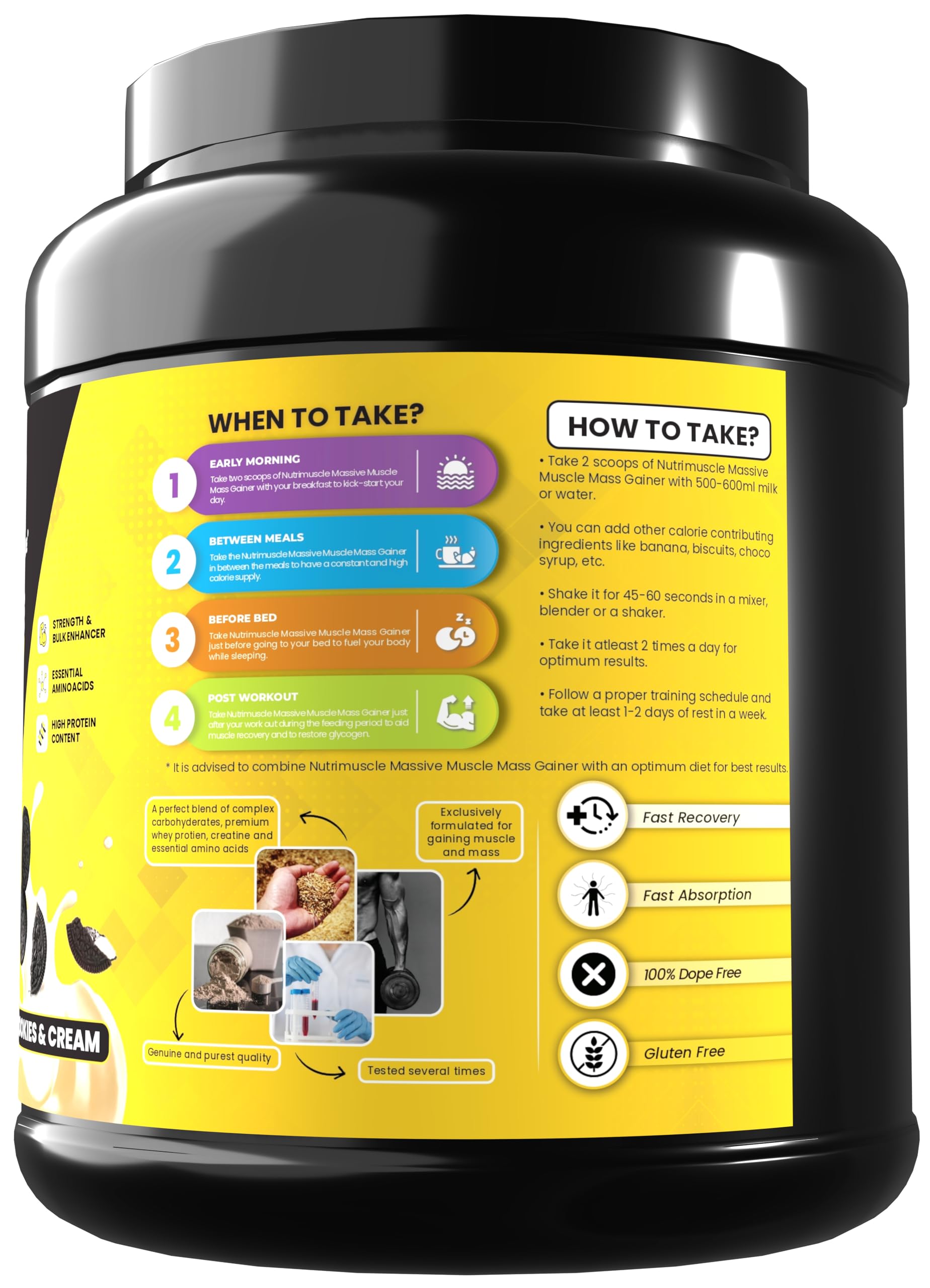 Nutrimuscle Massive Muscle Mass Gainer - 1 Kg - Cookies & Cream Flavour - For Muscle, Mass and Strength Gain - Contains Creatine, Complex Carbohydrates and Protein — Amazon image 4