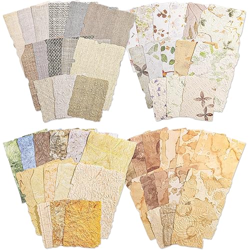 112 Pcs Textured Vintage Scrapbook Paper, 4 Themes Scrapbook Journaling Supplies, Embossed Designs Scrapbooking Kit Decorative Paper for Junk Journals, Card Making, Collage Art, Retro Crafts