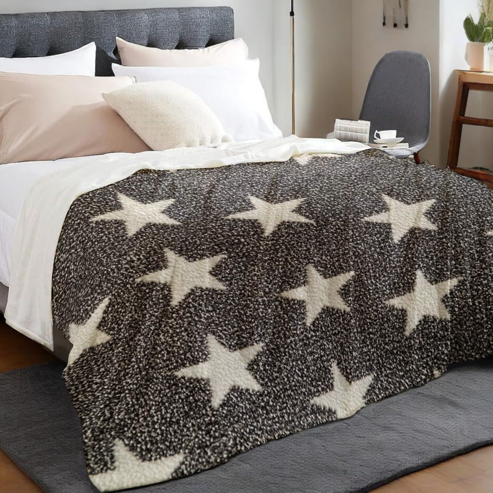 Coperta Morbida motivo a stella 200 x 220 cm, Plaid Caldo in Flanella, Idea Regalo Compleanno per Famiglia e Adulti